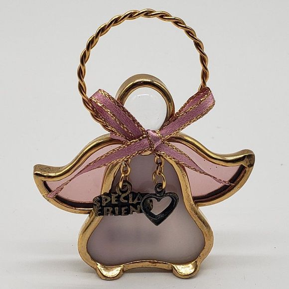 𝅺Stained Glass Pink White Clear Gold Special Friend Angel Ornament - Picture 3 of 12